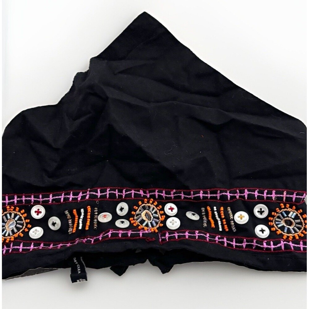 Black Tie-On Adjustable Fabric Headband w/ Beads & Button Accents Boho
